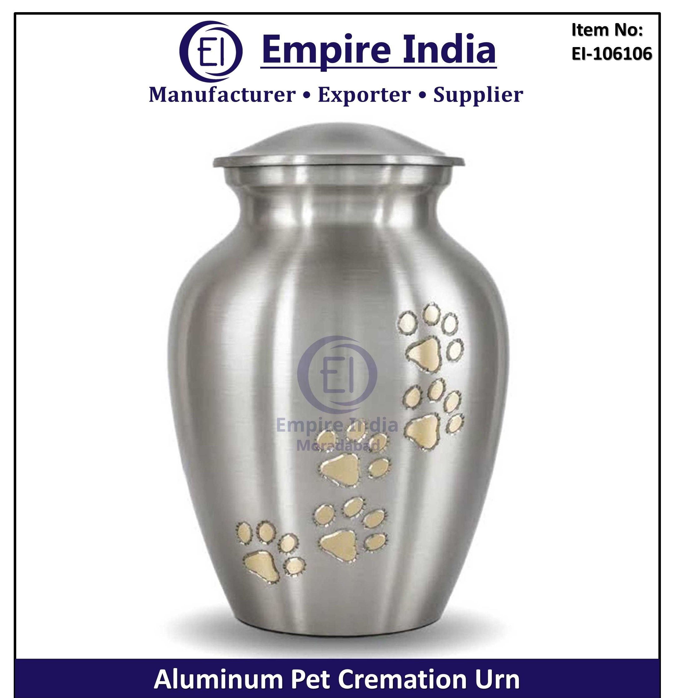 Aluminum Pet Cremation Urn with Paw Print Design, Ash Storage Jar for Pets, Empire India Moradabad